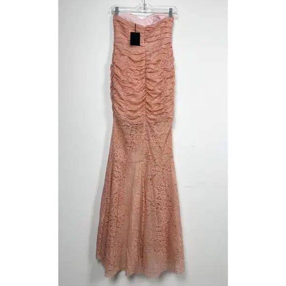 NBD Dainty Lace Dress Womens XS Pink Floral Strapless Ruffle Gown Maxi Romantic - Picture 4 of 14